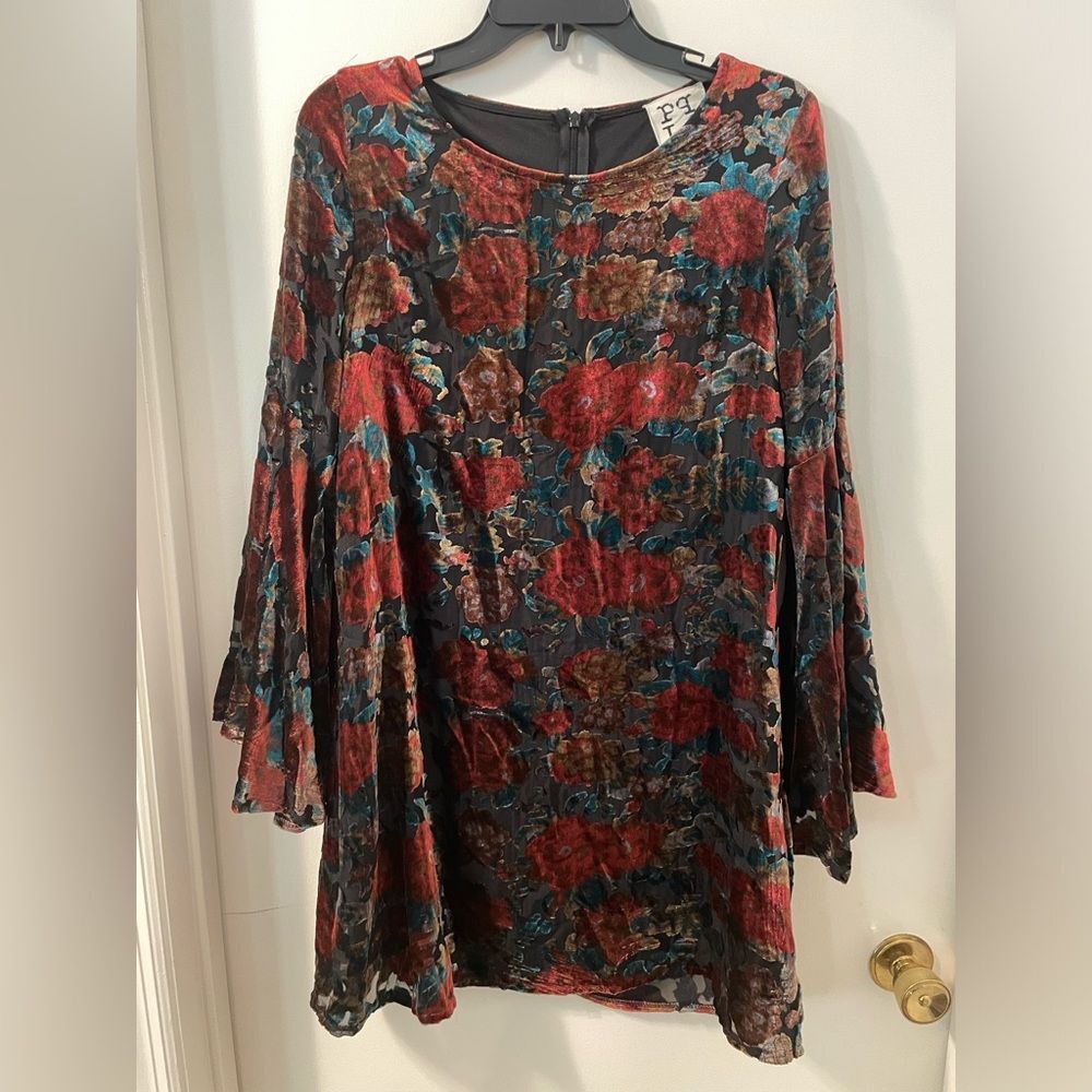 PPLA (sold at Lulus) Elektra Black Burnout Velvet Floral Print Mini Dress Sz M